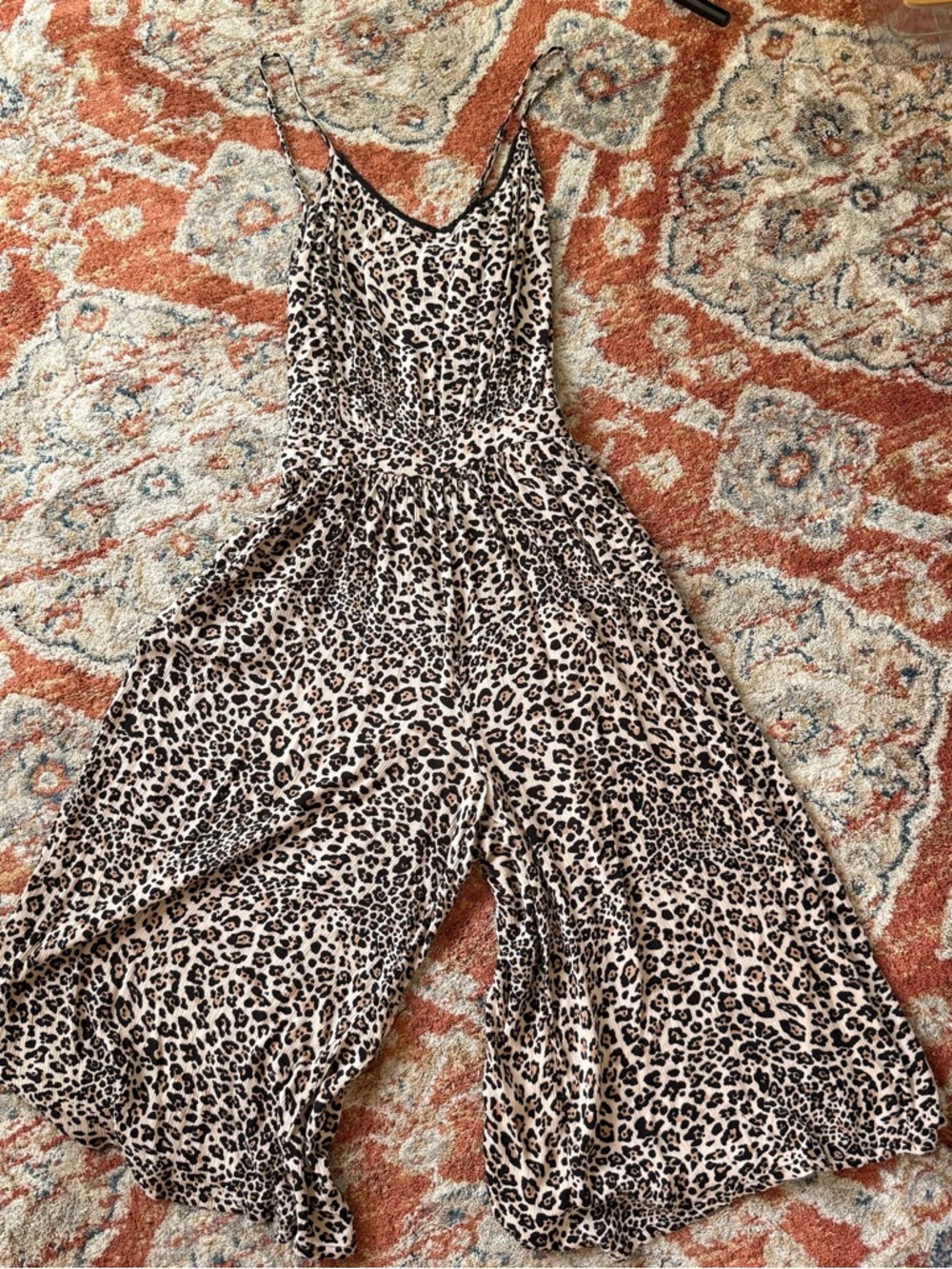 Derek Heart Leopard-Print Wide-Leg Jumpsuit in Beige and Black